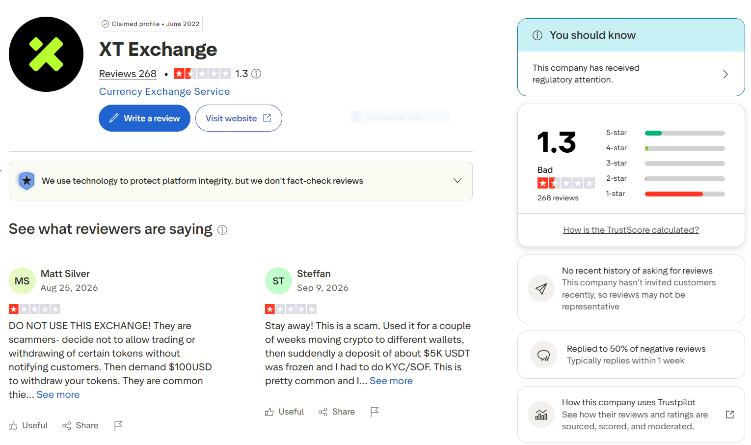 XT trustpilot